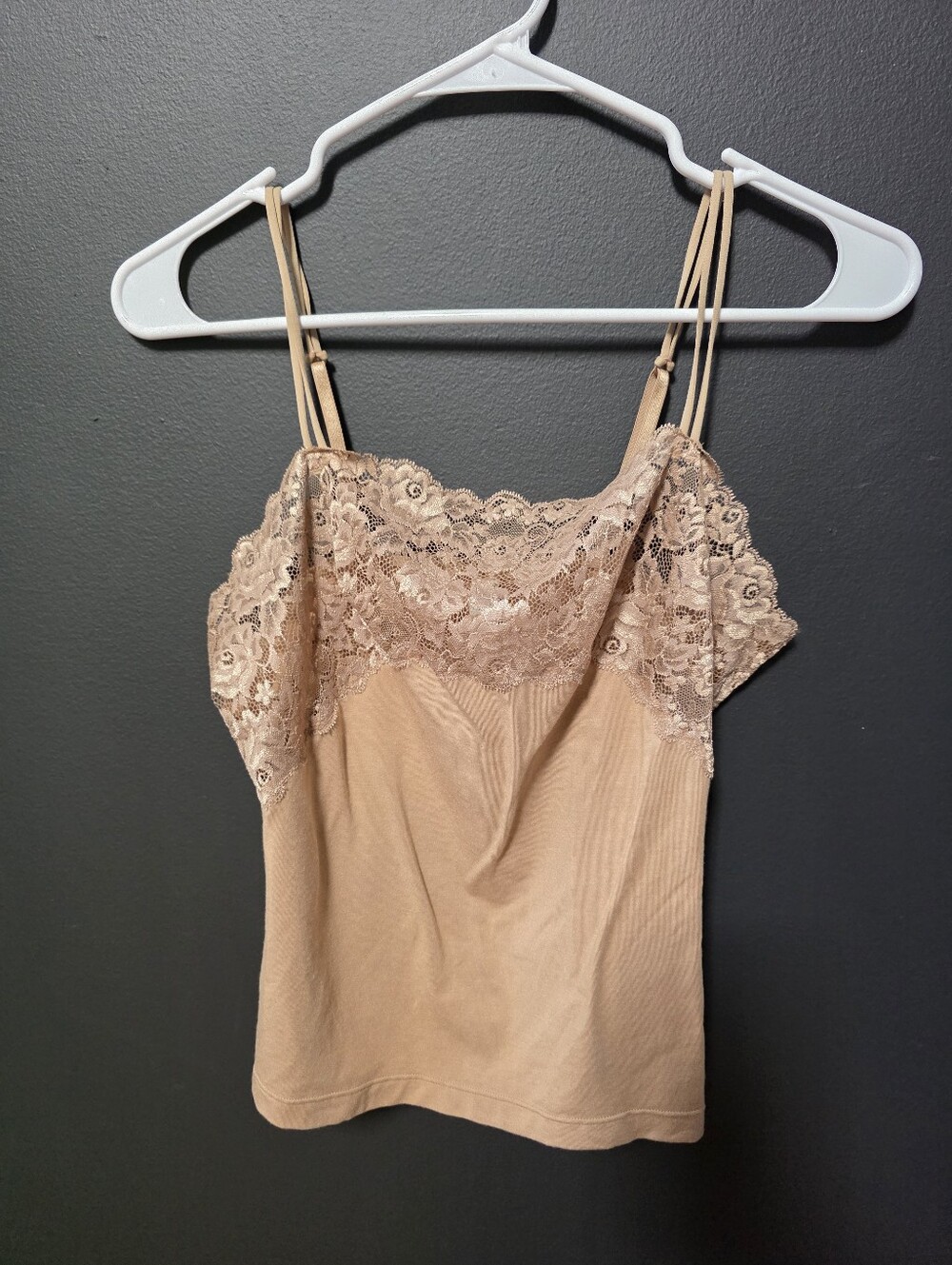 Wacoal Lace Trim Ribbed Camisole Tank Top Nude Beige Size L Layering Soft Girl